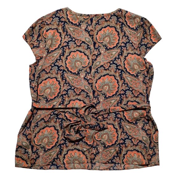 Tommy Hilfiger Womens Paisley Peplum Top Large Tie Back Belted Boho Chic Western - Picture 7 of 12